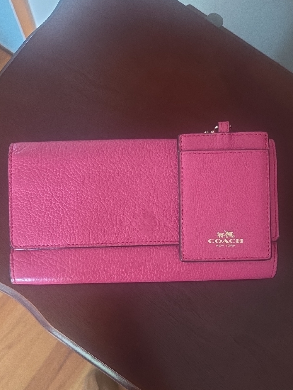 Coach Hot Pink Pebbled Leather Continental Wallet with Card Holder